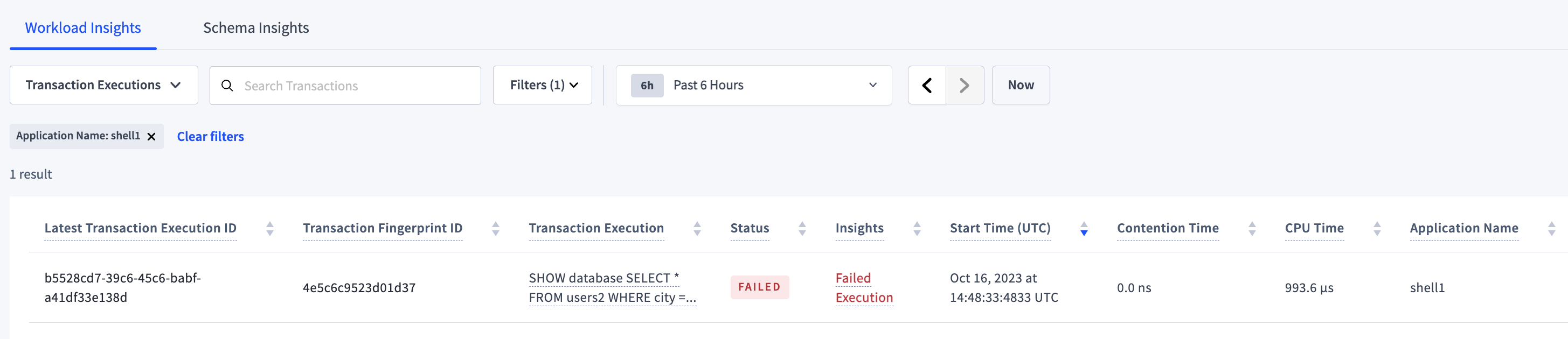 Failed transaction execution